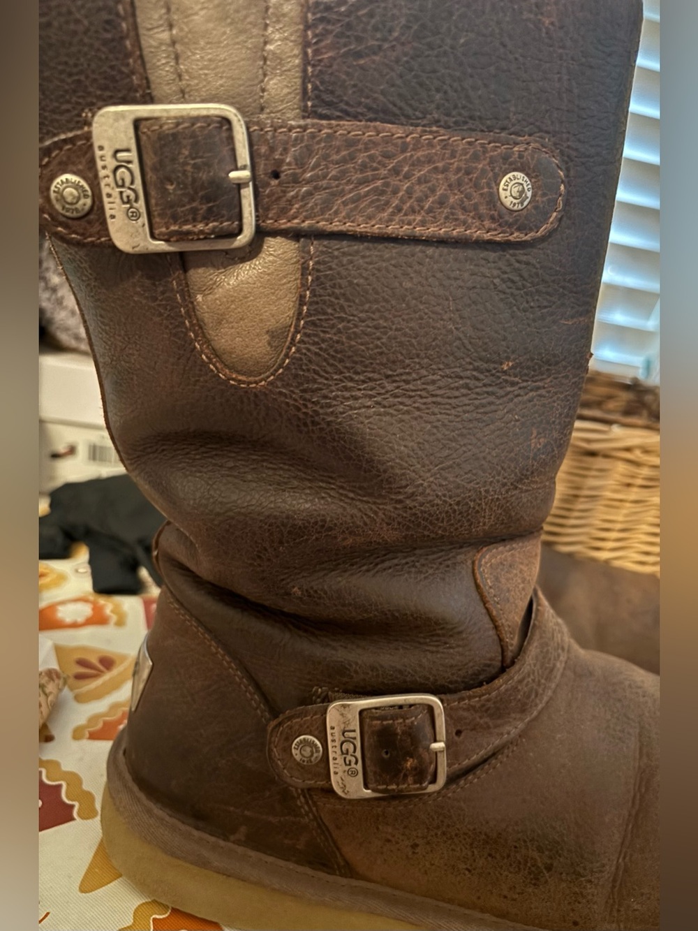 Brown Leather Biker Style Ugg Boots - Size 9